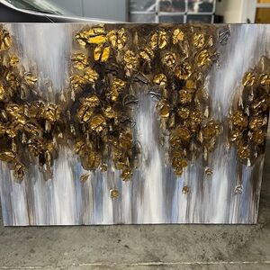 Abstract Gold and Brown Leaf Canvas Art